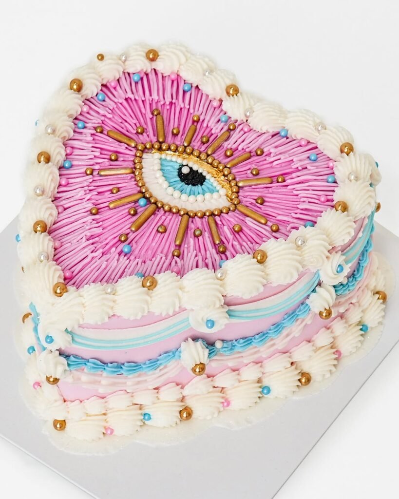 Pastel corazón ojo turco rosado