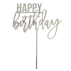 Topper Happy Birthday plateado