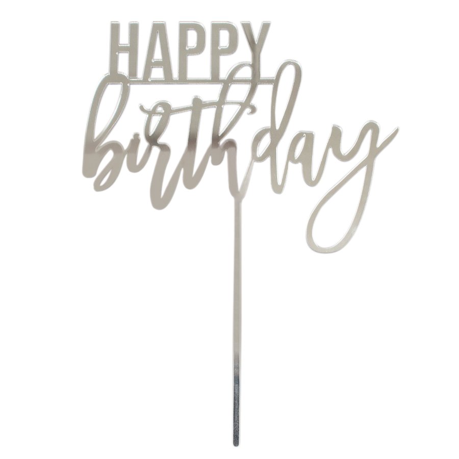 Topper Happy Birthday plateado