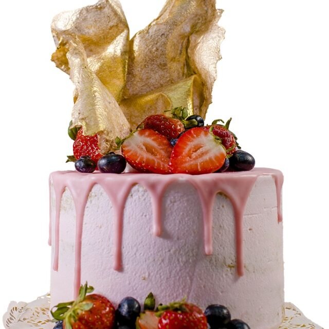 Naked cake rosado con dorado
